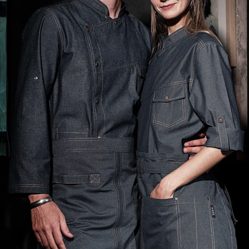 Голубая рубашка с длинным рукавом для ресторана шеф повара кухни официанта