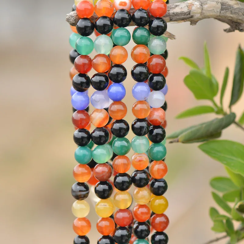 Бусы из камня агата с натуральными красочными полосками колье-браслет 6/8/10/12 мм |