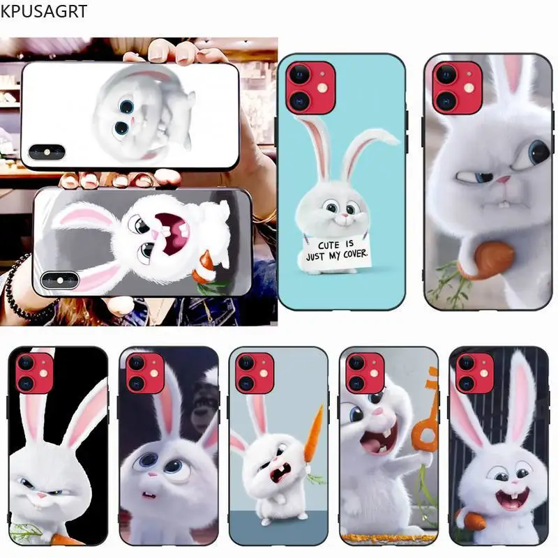 

KPUSAGRT rabbit cute cartoon animal Black Cell Phone Case for iPhone 11 pro XS MAX 8 7 6 6S Plus X 5S SE 2020 XR case