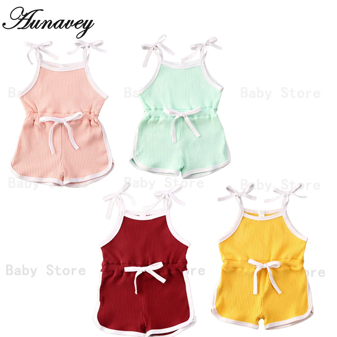 

NEW 2020 Summer Infant Baby Girls Rompers Overalls Solid Sleeveless Belt Jumpsuits Lovely One-piece Clothes 0-6Year