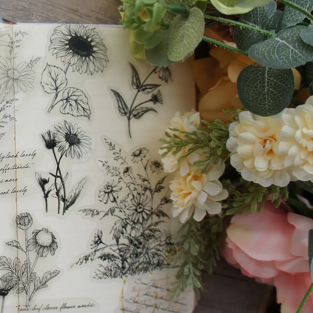 

48pcs MIX Size Black Sketch Wild Daisy Flower Style PVC Sticker Scrapbooking DIY Gift Packing Label Decoration Tag