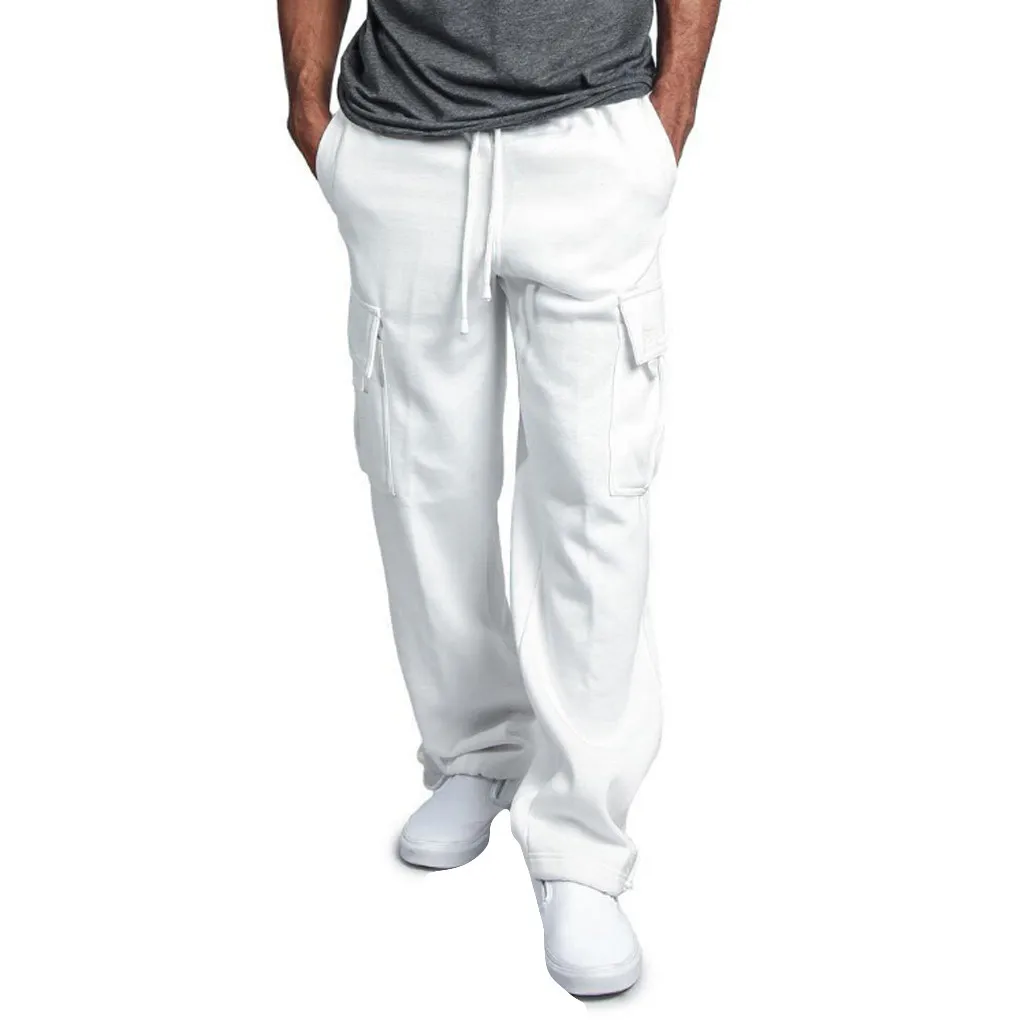 

Run Joggers Sport Pants Male Sportswear pantalon homme Solid Color Multi-Pocket Overalls Casual Sweatpants Men Trousers Oversize