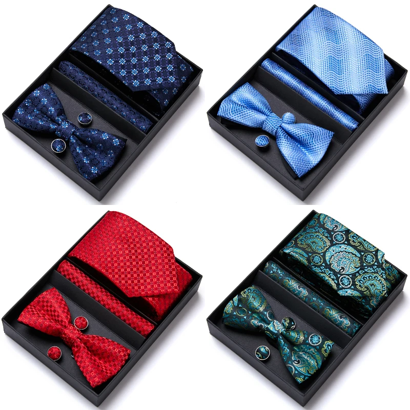 

36 Цвета галстук-бабочка, комплект Для мужчин шелковый галстук-бабочка платок запонки галстук-бабочка, комплект Пейсли Синий Свадебные Бизн...