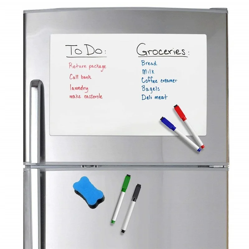 

16.5"x11.5" Magnetic Dry Erase Whiteboard Sheet for Refrigerator 4 Magnetic Markers Magnetic Eraser Dry Erase Board A3 Size Note