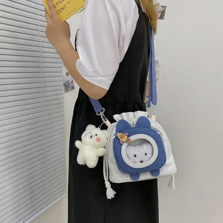 

Japanese college wind cute cute bear transparent soft girl student drawstring bag Korean funny personality messenger bag