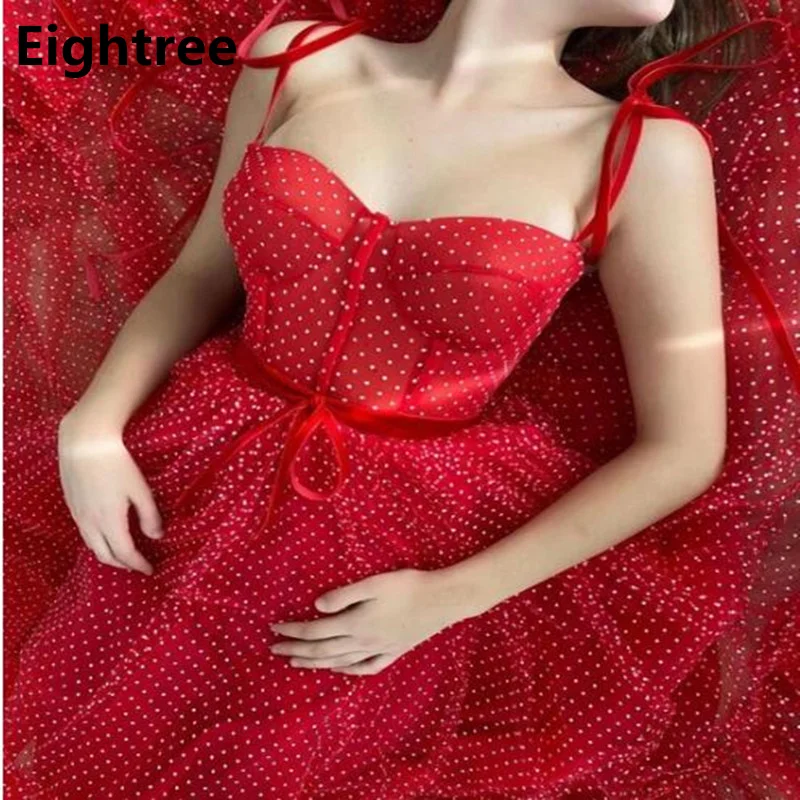 

Eightree Sexy Spaghetti Straps Prom Dresses Tea Length Tulle Party Dress Women Girls Sweetheart Formal Evening Gowns vestidos