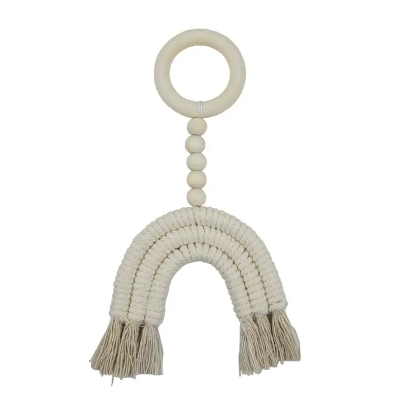 

Weaving hand-woven Rainbow decorative pendant Hanging Baby Teether Toys Crochet Wooden Ring Infant Shower Gift