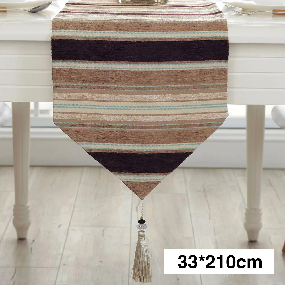 

Kitchen Dustproof Colorful Stripes Banquet Desktop Easy Clean Wedding Party With Tassels Modern Hotel Table Runner Dinning Room