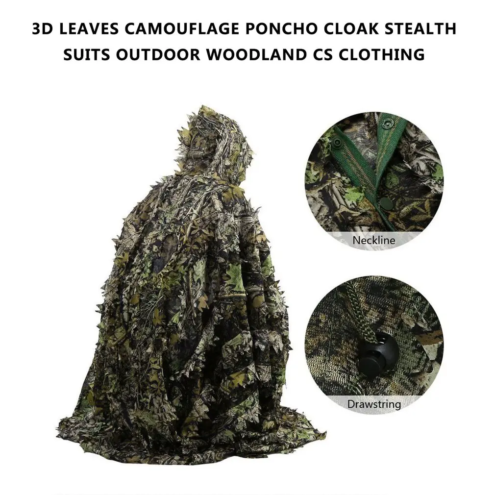 

3D Leaves Camouflage New Lifelike Poncho Cloak Stealth Suits Outdoor Woodland CS Game Clothing for Shooting Birdwatching Set