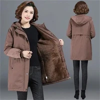plus velvet thick windbreaker jacket women 2021 new autumn winter middle aged elderly women mid length padded coat winter trend