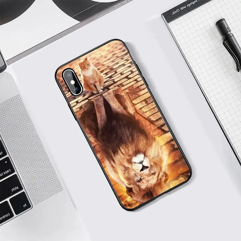 

cat Tiger lion cute animal fundas Phone Case Tempered glass For iphone 5C 6 6S 7 8 plus X XS XR 11 PRO MAX
