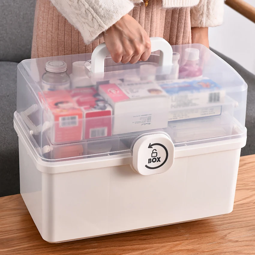 

Multi-Functional Large Capacity Portable First Aid Kit Storage Box Multi-Layer Plastic Family Children Emergency Kit Box
