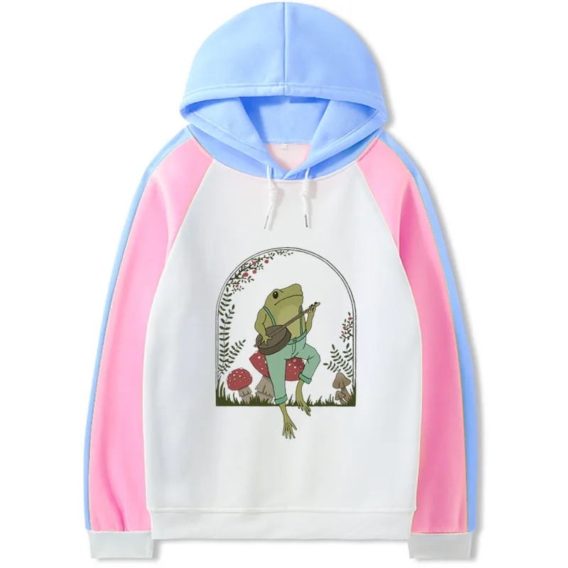 

2021 New Kpop Frog Hoodie Women's Loose Color Block Korean Casual Sweatshirt Unisex Streetwear Harajuku Girl Oversize Tee Tops