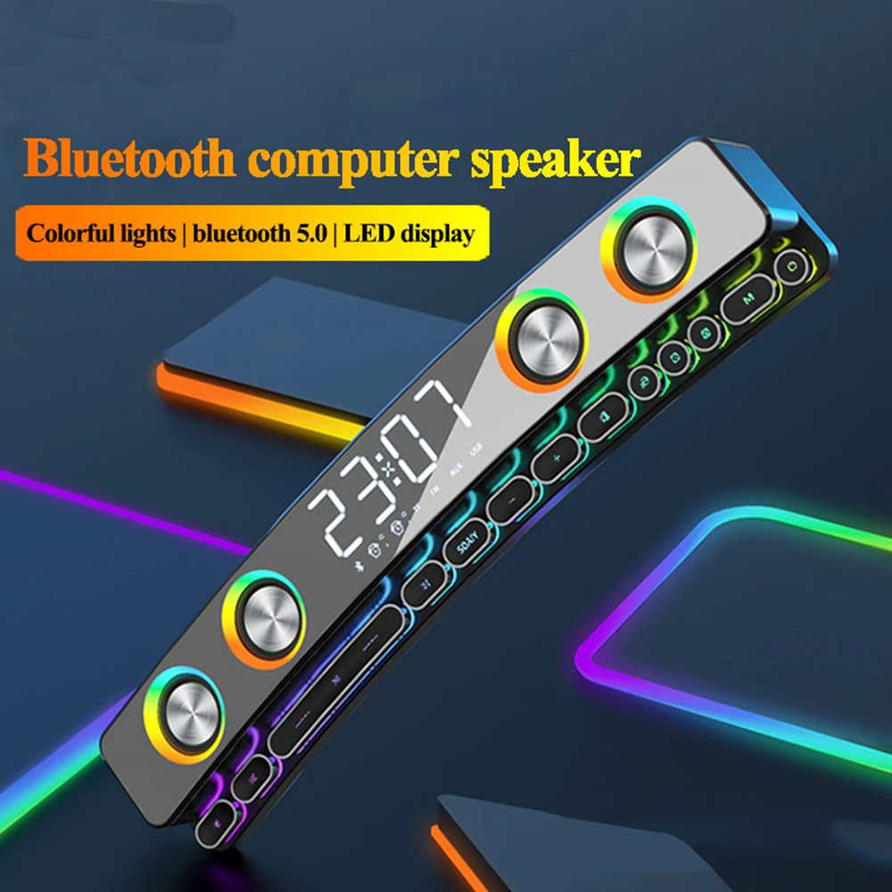 Часы Беспроводной Bluetooth Динамик звуковая панель с сабвуфером светодиодный Цвет