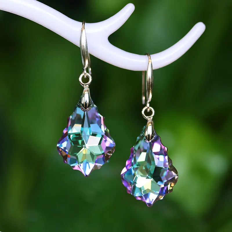 

New Female Rainbow Water Drop Earrings Boho Silver Color Zircon Stone Earrings Crystal Long Dangle Earrings For Women Girls