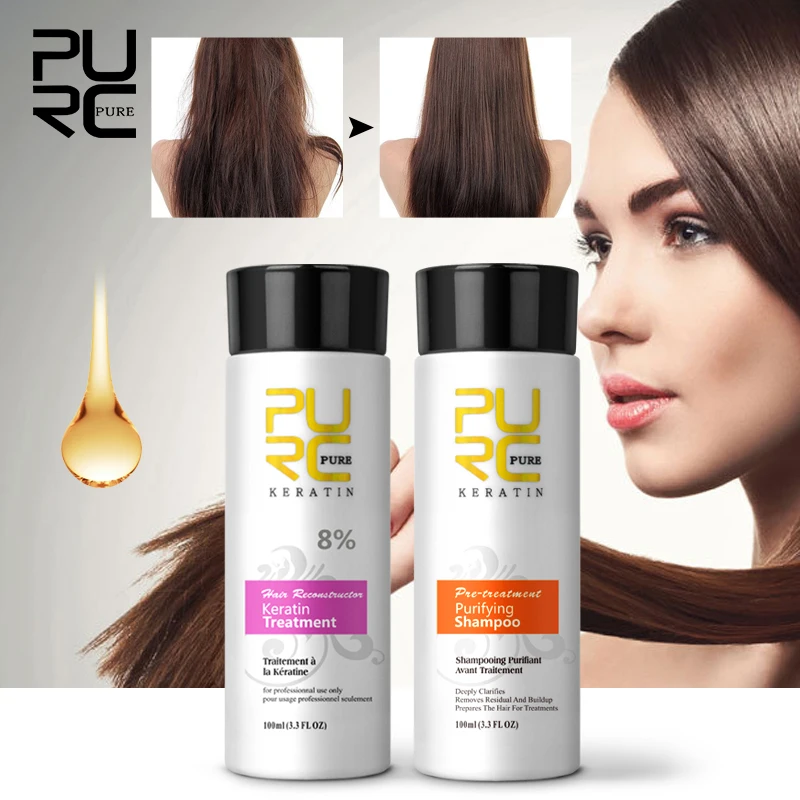 

PURC Brazilian Keratin Straightening for Hair Scalp Treatment Curly Hair Products 8% Keratin Purifying Shampoo Hair Care Set