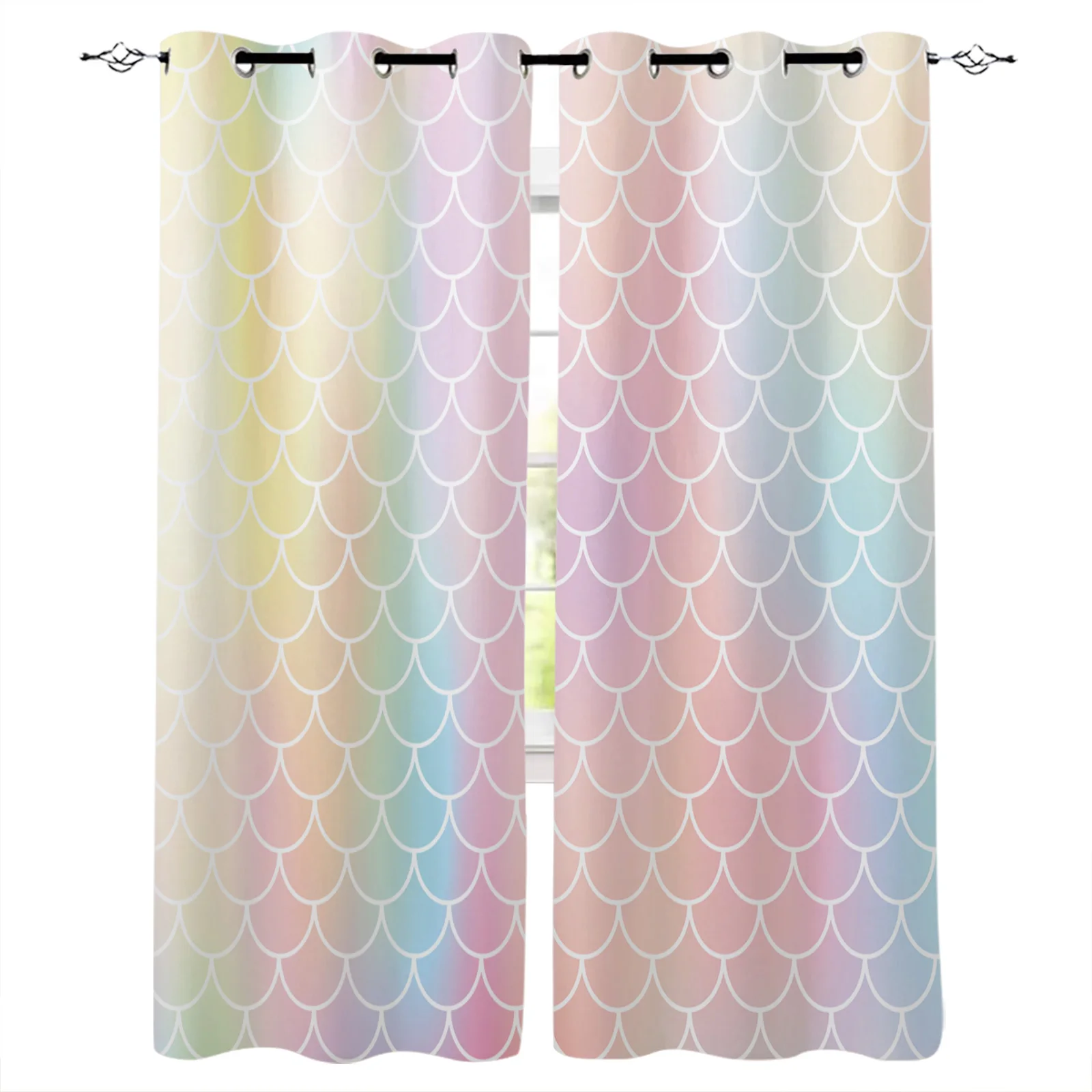 

Mermaid Scales Rainbow Colors Printed Curtains Window for Living Room Bedroom Kitchen Kids Room Modern Home Decoration