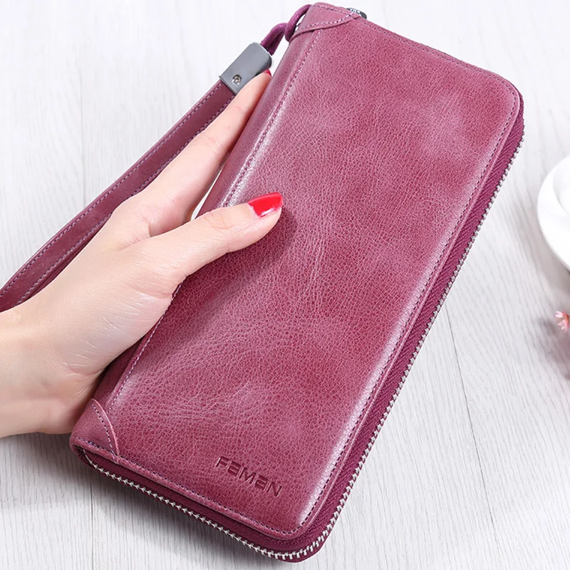 

Wallet FAMAN Ladies Long Leather Large-Capacity Simple Zipper Multi-Card Bag
