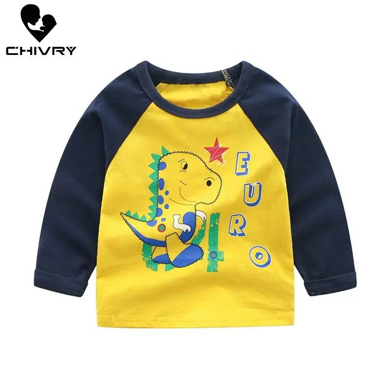 Детская футболка для мальчиков с принтом динозавра и машины хлопковая длинными