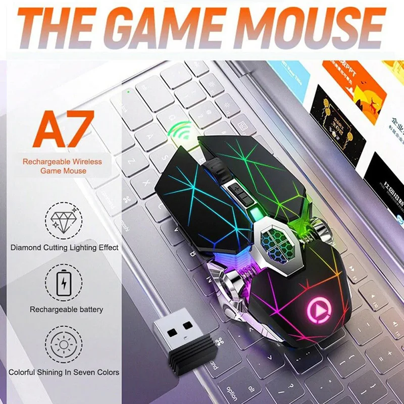 

New Wireless Optical USB Mouse Gaming Mouse 7 Color LED Backlit Rechargeable for PC DOM668