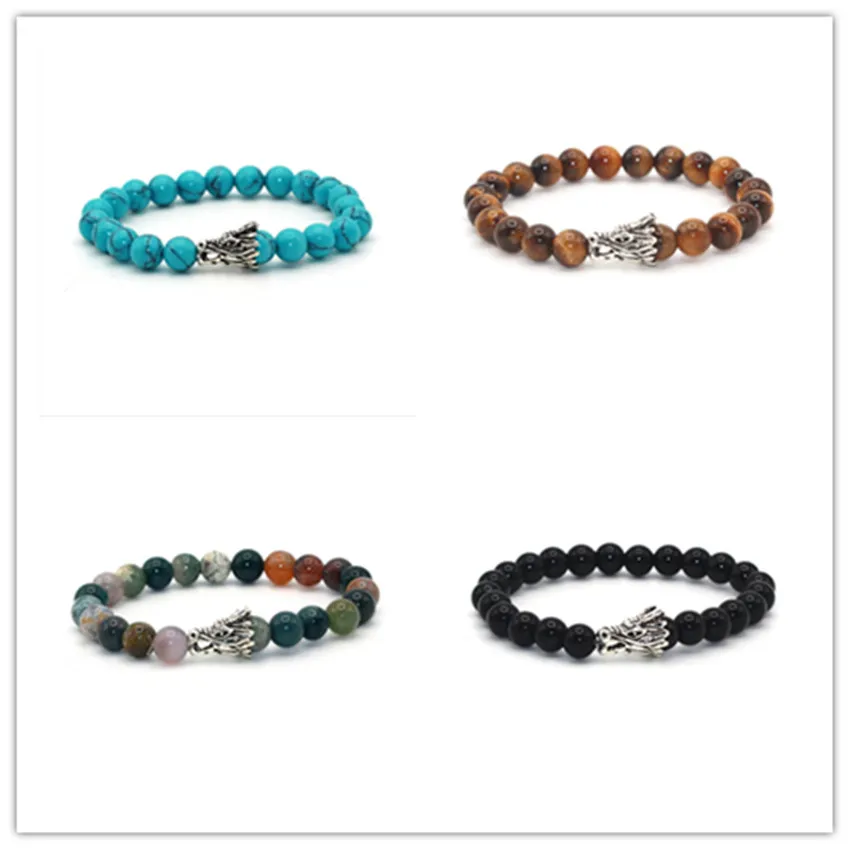 FYJS уникальный посеребренный китайский дракон голова соединить 8 мм черный Агаты