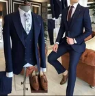 Мужской костюм из 3 предметов Terno, классический приталенный деловой костюм темно-синего цвета, смокинг для жениха, свадебный костюм (Блейзер + брюки + жилет), 2020