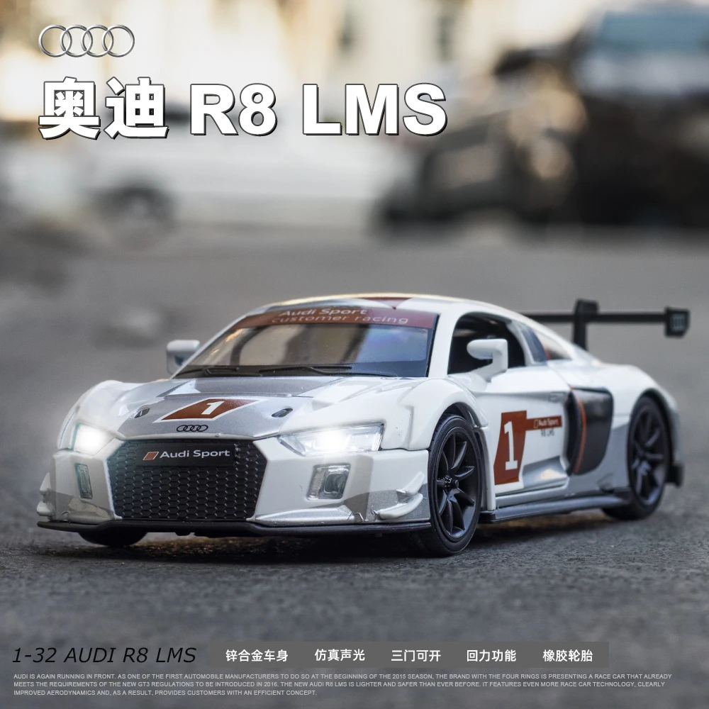 

1:32 High Simulation Diecast Audi R8LMS Alloy Racing Model Ornaments with Pull Back Sound and Light Sports Car Boy Children Toys