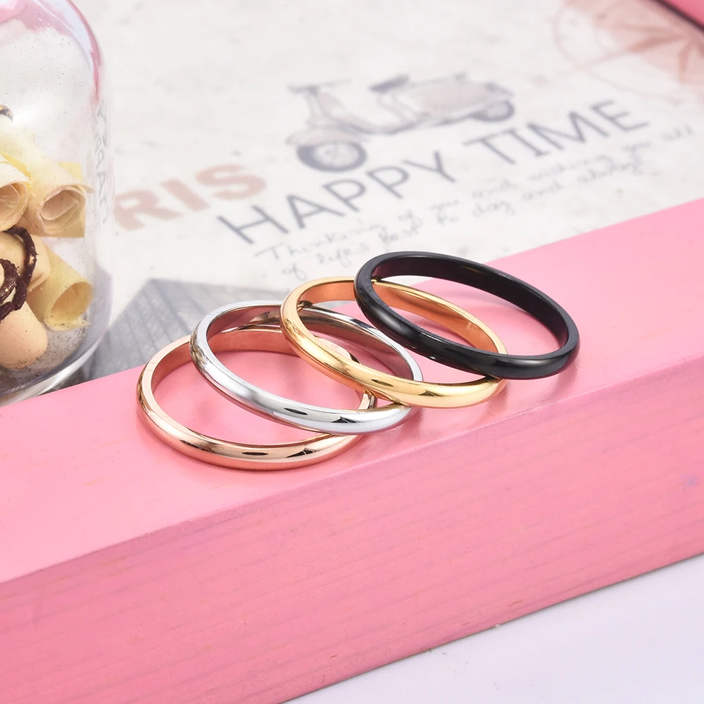 

2mm Thin Rings Female Jewelry Black Silver Color Rose Gold Color Stainless Steel Elegant Party Tail Wedding Ring for Woman