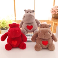 plush toy stuffed doll cartoon animal red heart hippo baby appease bedtime story friend birthday gift christmas present 1pc