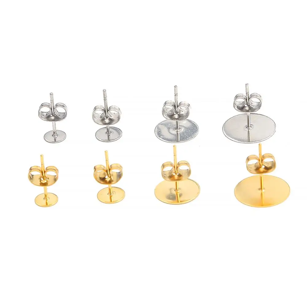 20-100 шт./лот золотые Родиевые нержавеющая сталь пустые серьги шпильки базовые с