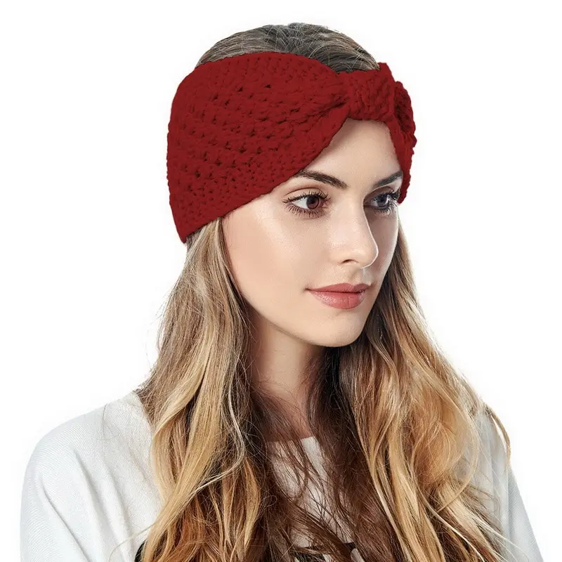 

Boho Style Women Knot Bandanas Fashion Knitting Warm Muslim Scarf 2020 Autumn Winter Turban Cap Solid Color Cross Headscarf