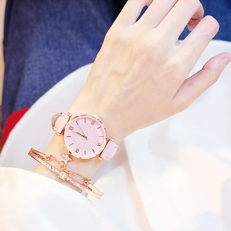 Модные женские кожаные часы повседневные Дамские Кварцевые наручные роскошные