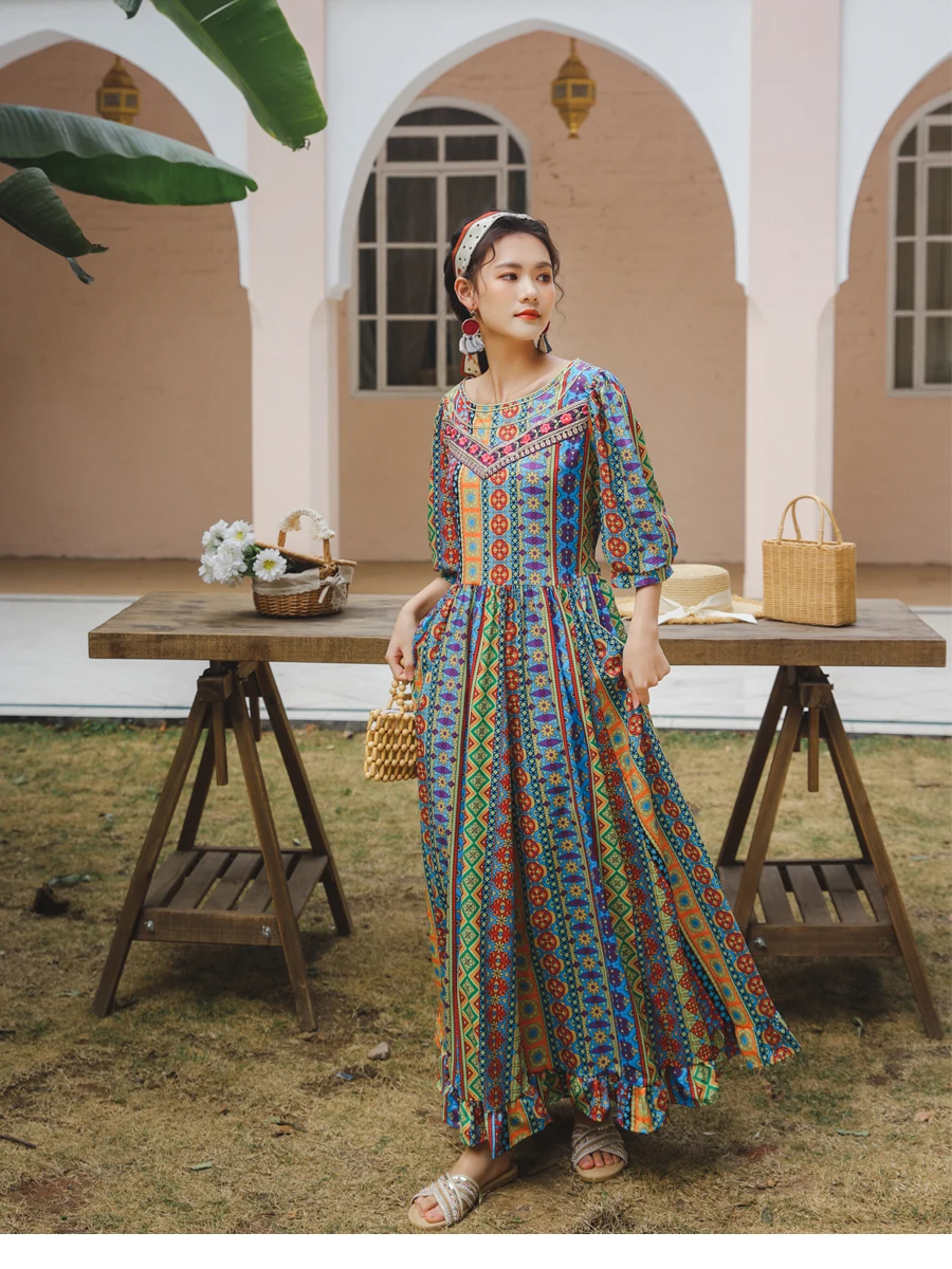 

India Embroidered Vintage Pakistan Clothing Bohemian Style Boho Casual Long Maxi Robe Saree Indian Dress Women Kurties Pakistani