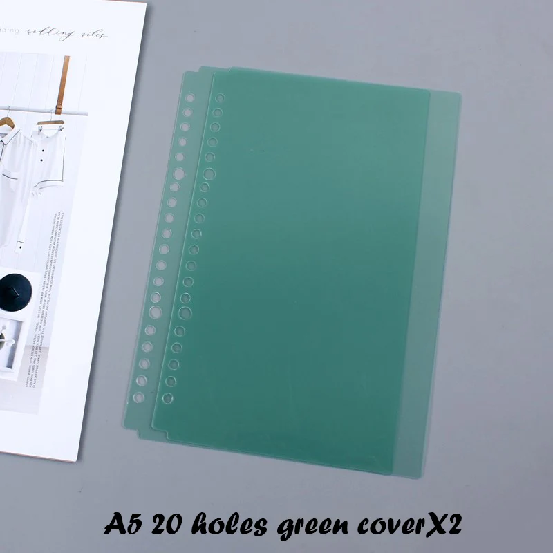 A5 green cover X2 A5 B5 прозрачное кольцо-органайзер с прозрачными листочками на 20/26 отверстий, кольцо-календарь, Обложка для ноутбука, разделитель для дневника - Цвет: A5 green cover X2