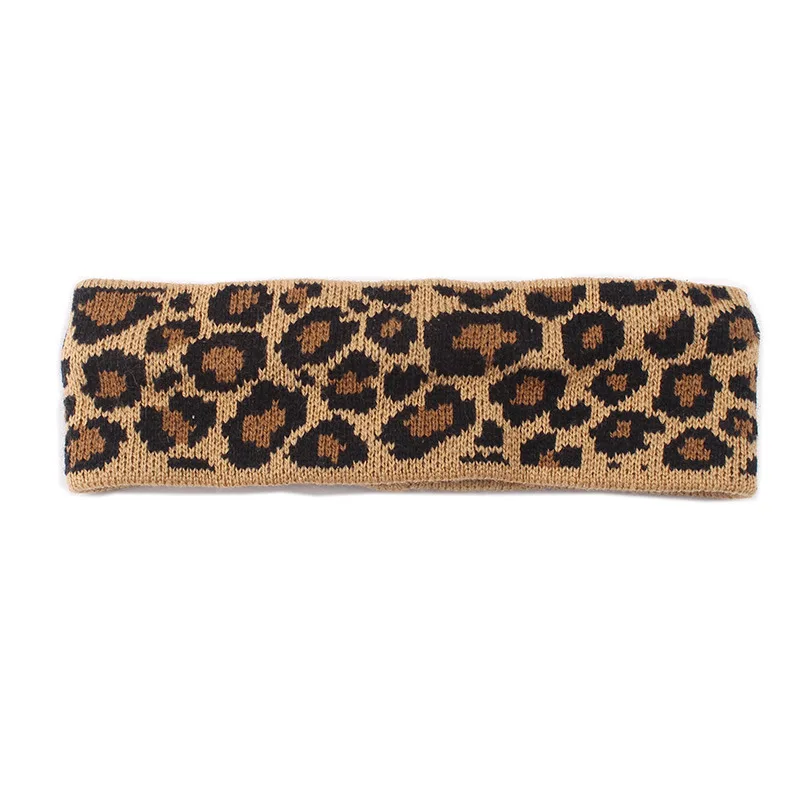 leopard headband Новая женская вязаная повязка на голову, зимняя теплая леопардовая тюрбан с бантом, эластичная повязка на голову, повязка на голову для девочек, широкие Шикарные Аксессуары для укладки волос - Цвет: leopard headband