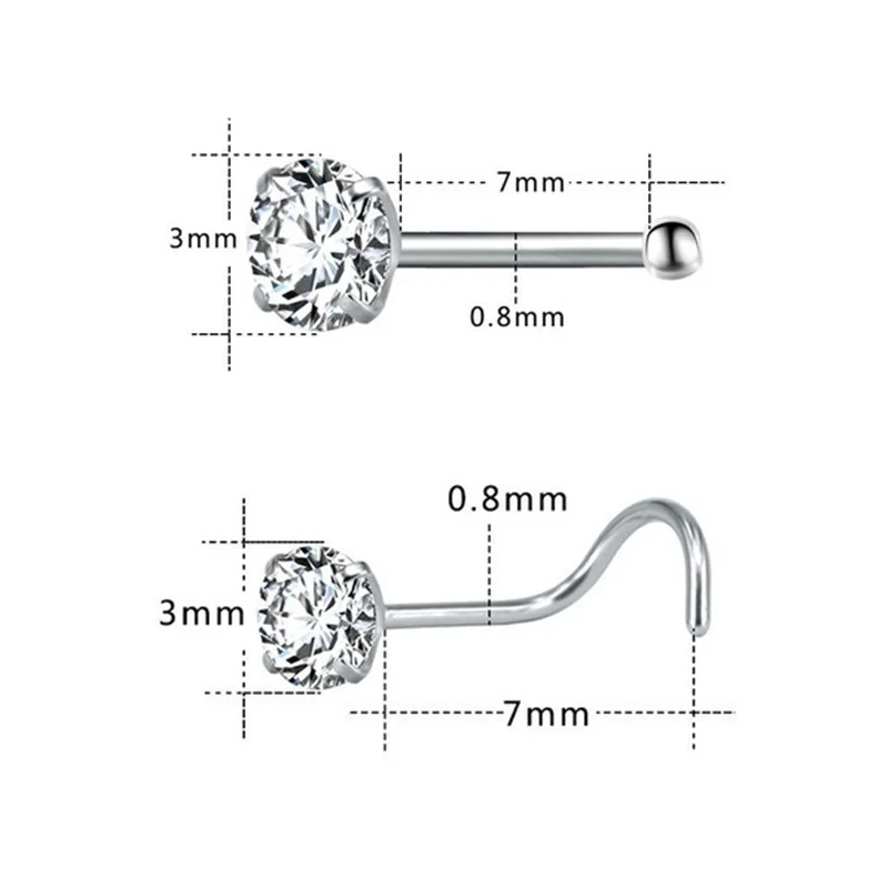 

3PCS Stainless Steel Nose Piercing Screws Fashion Nose Septum Rings Nasal Ornament Crystal Nose Studs Sets Nose Rings Studs Set