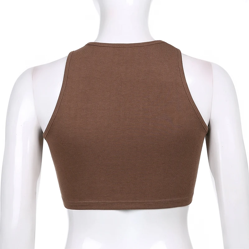 

Rhinestones Letter Printed Brown Harajuku Basic Tank Top Women Casual Short Crop Cami Summer Sports y2k Vest Ladies 2021Iamhotty
