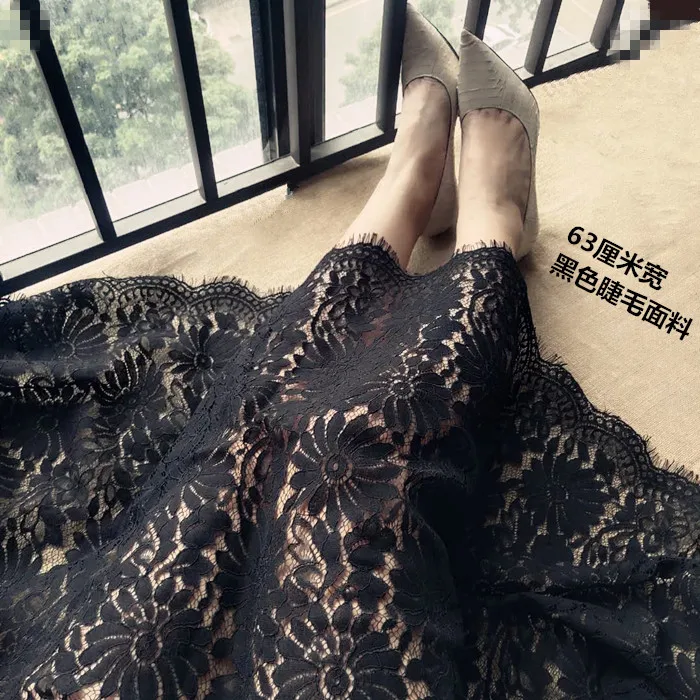 63cm wide thick black hollow eyelash lace accessory clothing skirt dress fabric | Дом и сад