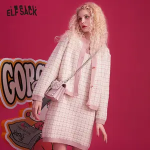 Женская клетчатая куртка ELFSACK, белая элегантная розовая Повседневная офисная куртка с длинными рукавами и одной пуговицей, зима 2020