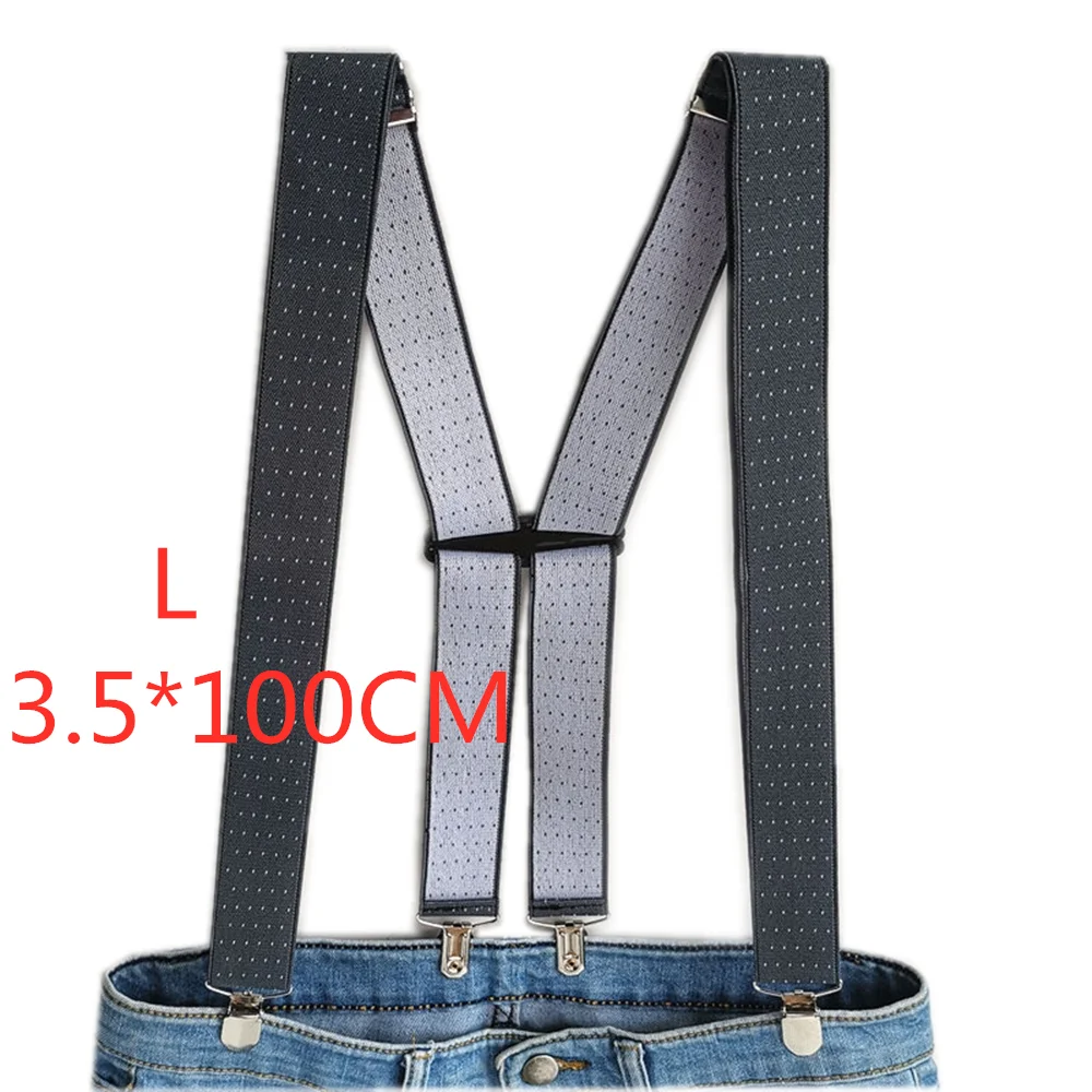 Gray-100CM Аксессуары для одежды, подтяжки для взрослых, Ширина 3,5, 4 зажима, регулируемые эластичные подтяжки с принтом в горошек, X Back для мужчин и женщин, брюки BD066 - Цвет: Gray-100CM
