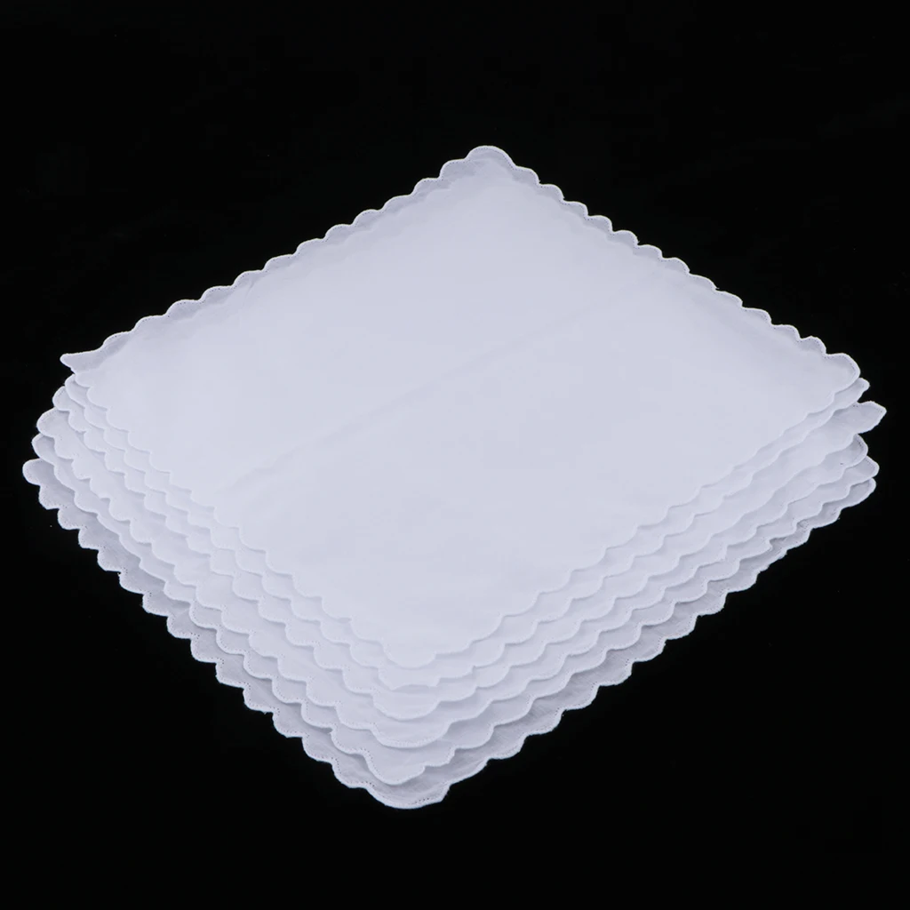 

6x 100% Cotton White Handkerchiefs Hanky Pocket Square Men Women Hankie DIY