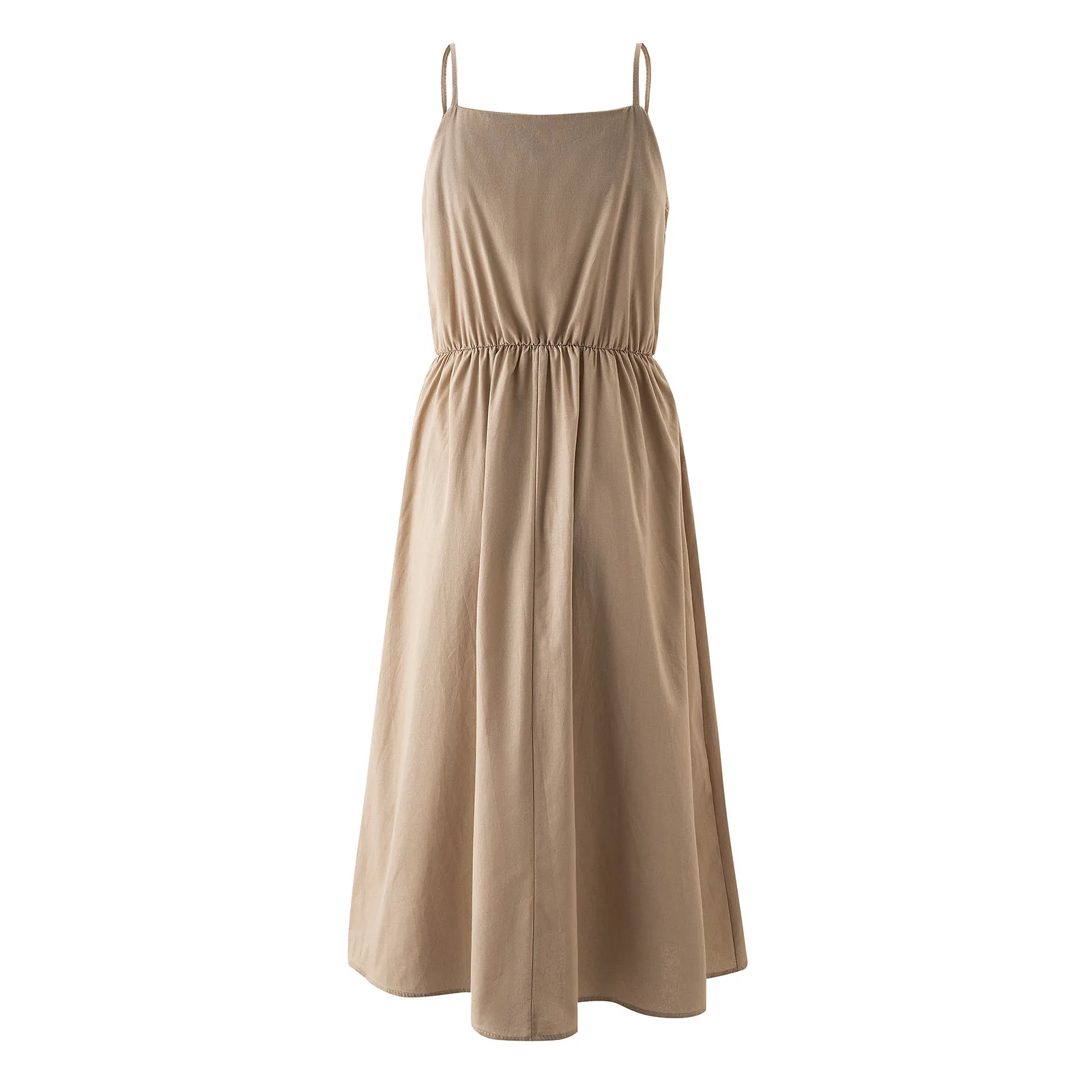 

Casual Spaghetti Strap Mid-Calf Dress Women Solid Linen Buttons Dress Evening Party Dresses Sundress Fashion Female Vestidos