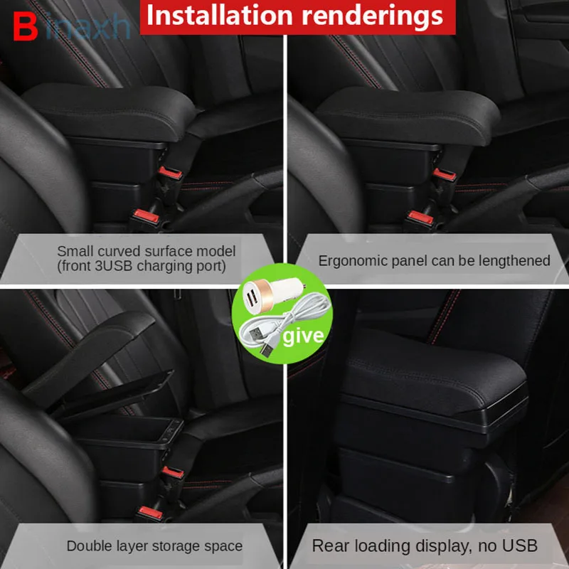 

For Peugeot 208 Armrest For Peugeot 2008 Car Armrest box 2019 2020 2021 Retrofit parts Interior Storage box accessories USB LED