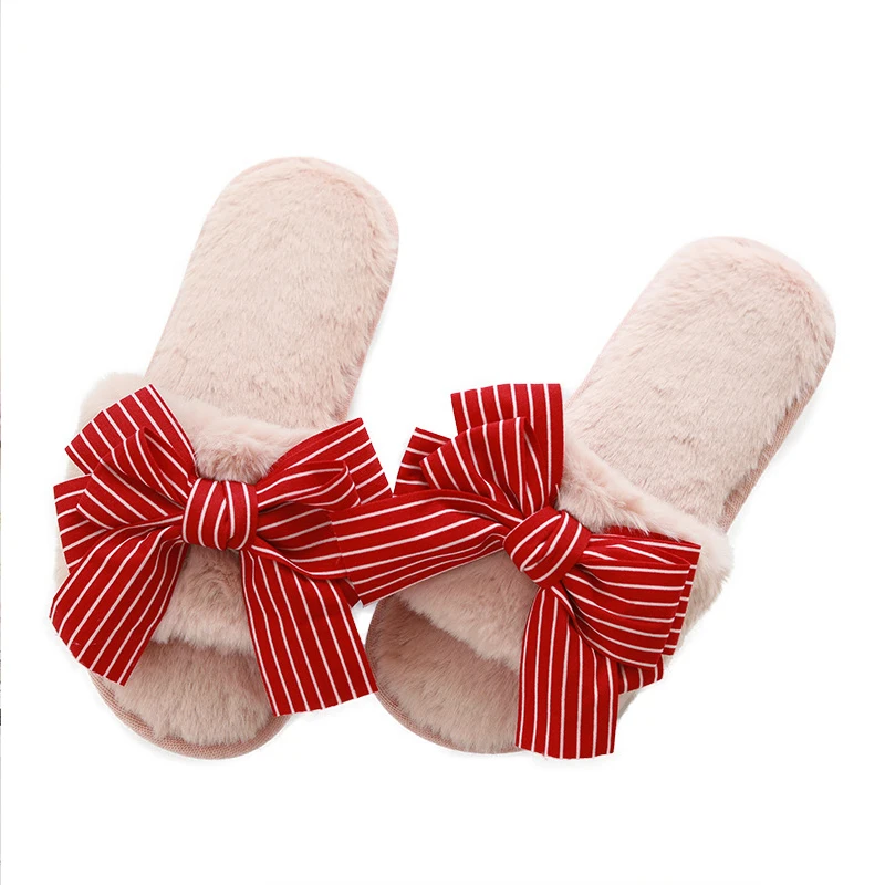 Wholesale Promotion Plush bow Slippers Cute Funny Home Slipper House Shoes for Women Men