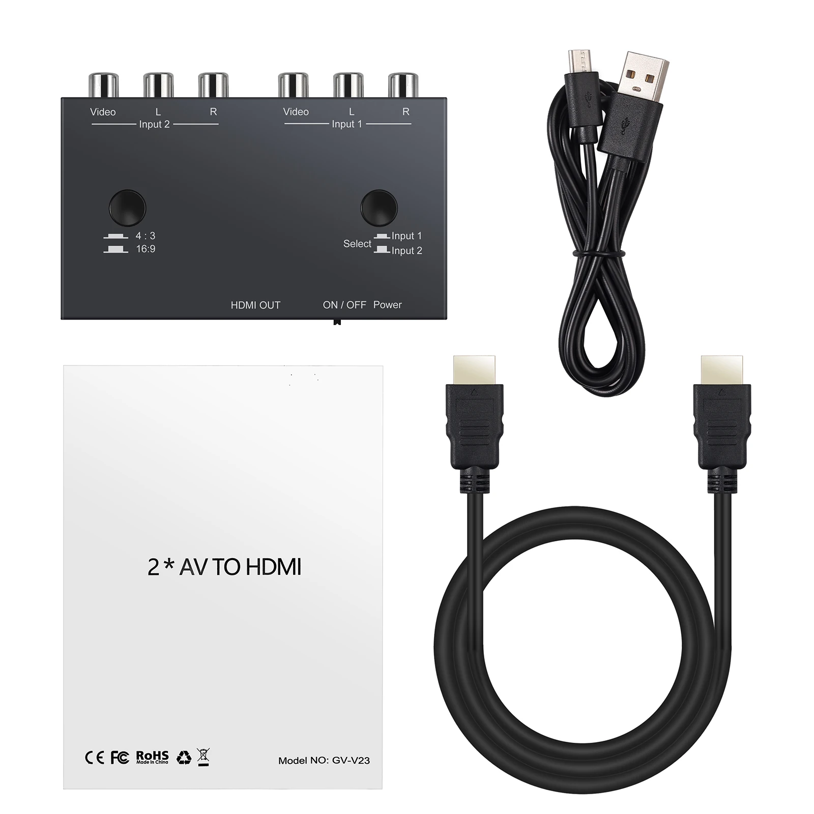 LiNKFOR 2 порта AV к HDMI совместимый конвертер RCA адаптер для WII N64 PS1 PS2 PS3 VHS VCR DVD