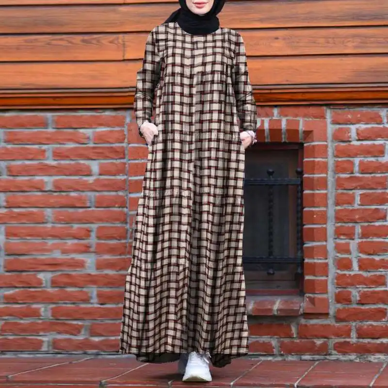 

Свободные мусульманские платья Abaya Дубаи, женское платье в клетку с длинным рукавом, кафтан, мешковатое Макси-Платье, многослойные сарафаны,...