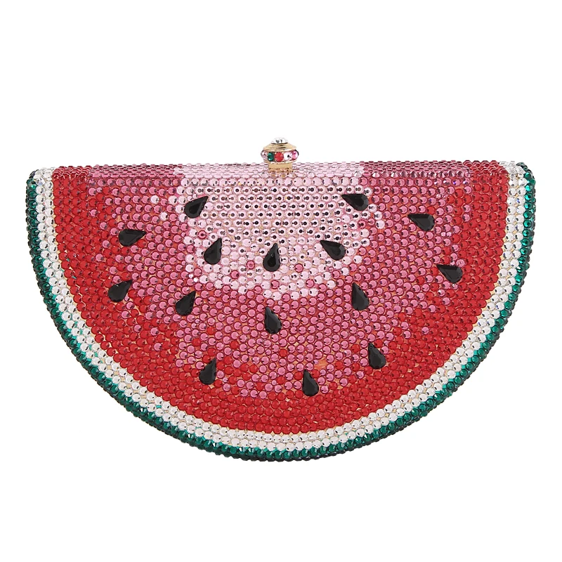 

women Beach holiday party super flash diamond watermelon clutch bag female lemon crystal one shoulder crossbody chain bag
