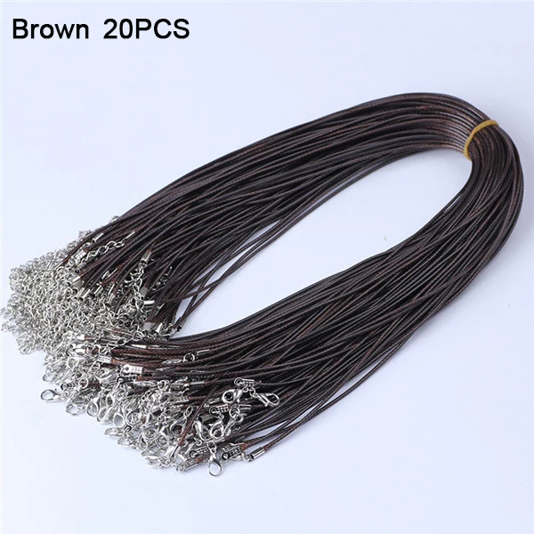 Brown-20pcs Модная черная Коричневая Кожаная Вощеная веревка, шнур, ожерелье, цепочка, сделай сам, веревка, застежка-карабин, кожаные ювелирные цепочки - Цвет: Brown-20pcs