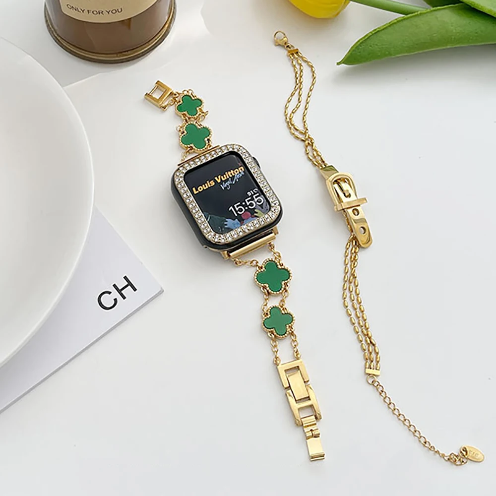 Metal strap for Apple watch band 44mm 42mm 40mm 38mm Four-leaf clover replacement strap for iwatch 6 SE 5 4 3 2 1 metal strap