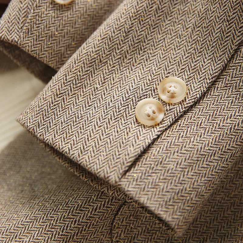 

Temperament Retro Suit Jacket Women 2020 New Autumn And Winter Solid Color Slim One-piece Herringbone Casual Wool Suit B258